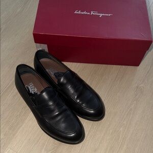 Salvatore Ferragamo Black Leather Penny Loafers